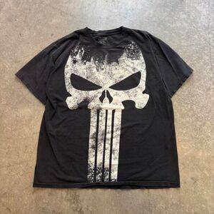 Marvel Punisher Skull T Shirt XL Black Graphic Tee Distressed Logo